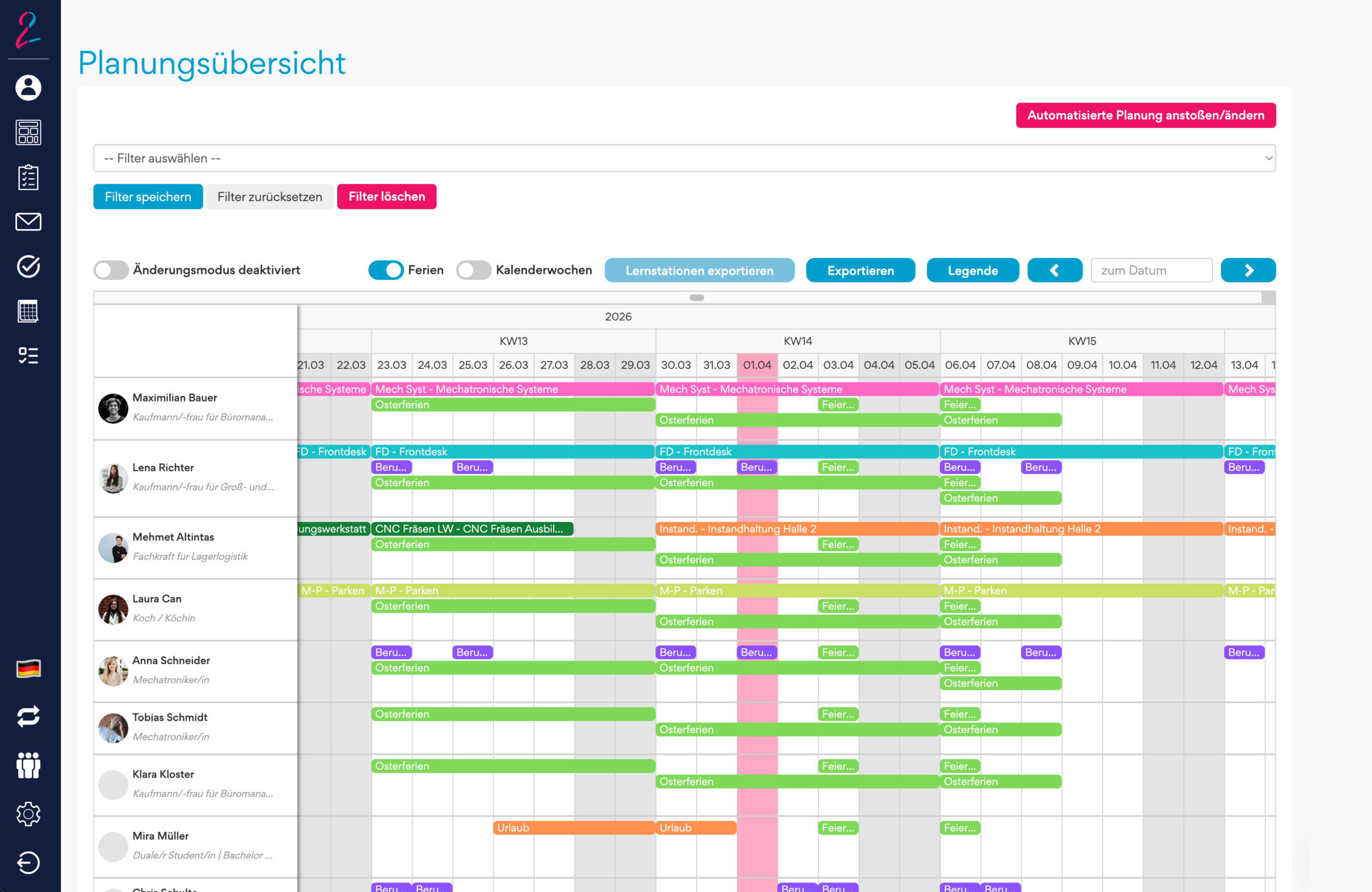 Talent2Go Planungsübersicht